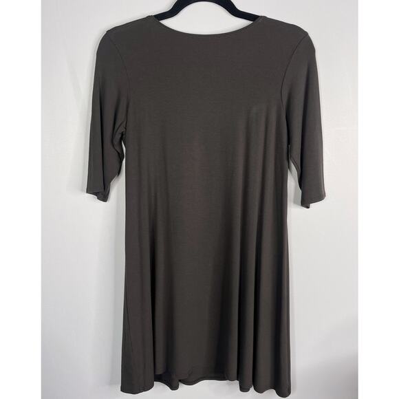 Eileen Fisher Small S Gray Knit Jersey Short Sleeve Tunic Dress Top Scoop Neck - Picture 2 of 8